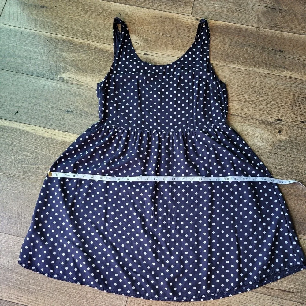 H&M Divided Navy Blue White Polka Dot Sleeveless Fit Flare Skater Mini Dress 8